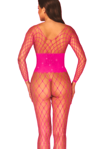 Pink Net Catsuit med Korset Look