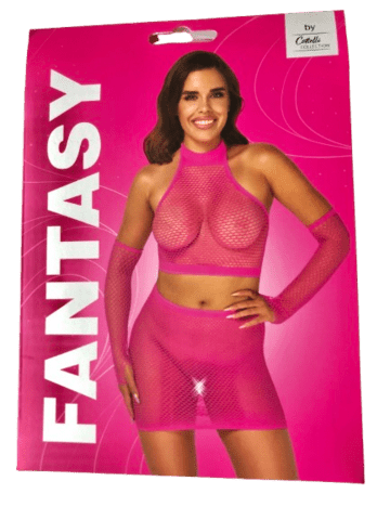 Net Top, Nederdel og Arm Sleeves i Pink