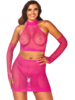 Net Top, Nederdel og Arm Sleeves i Pink
